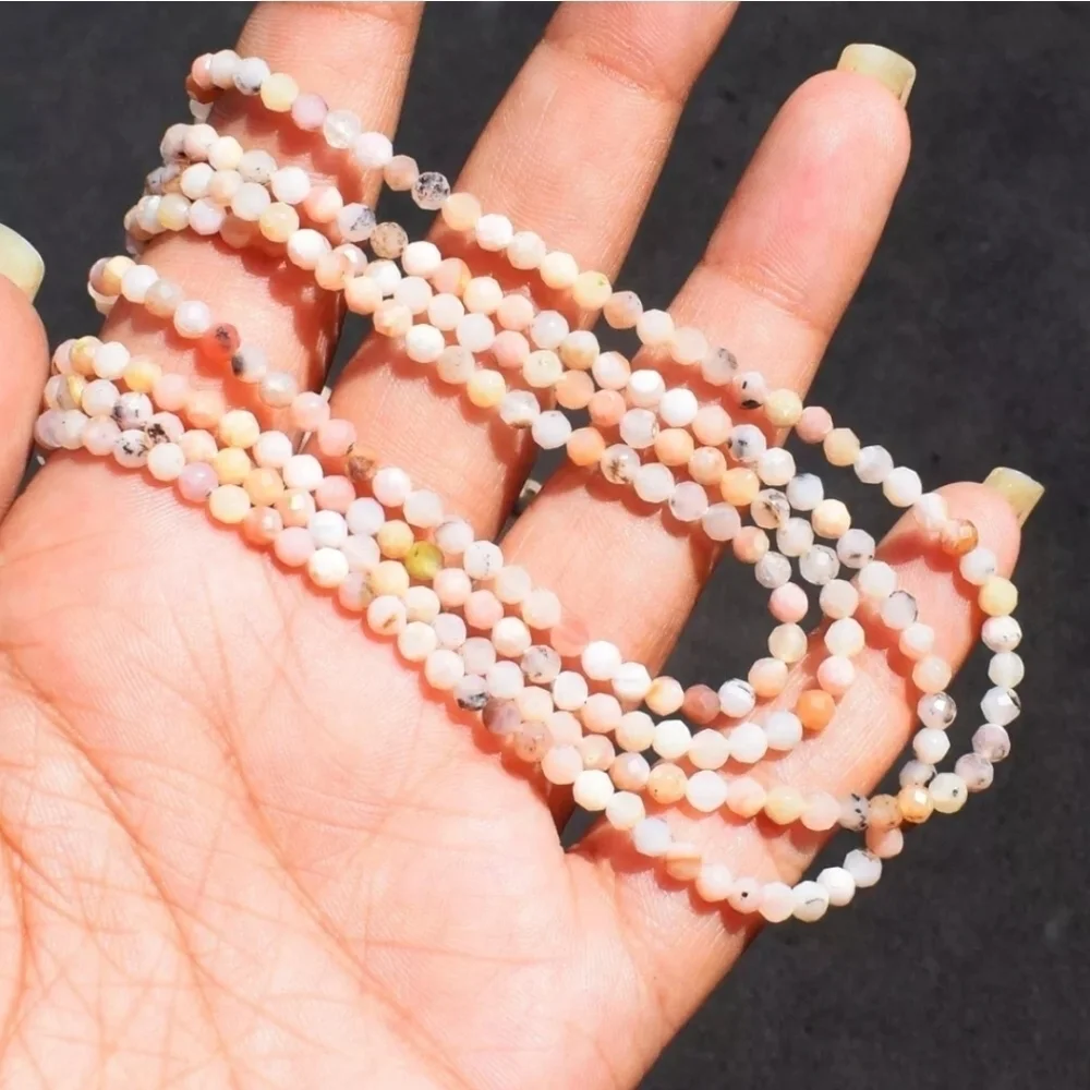 161 Cts Natural Pink Australian Opal 4 Strand Faceted Beaded Necklace Gemstone